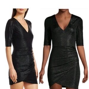 Alice + Olivia Judy Shimmer Ruched Black Dress